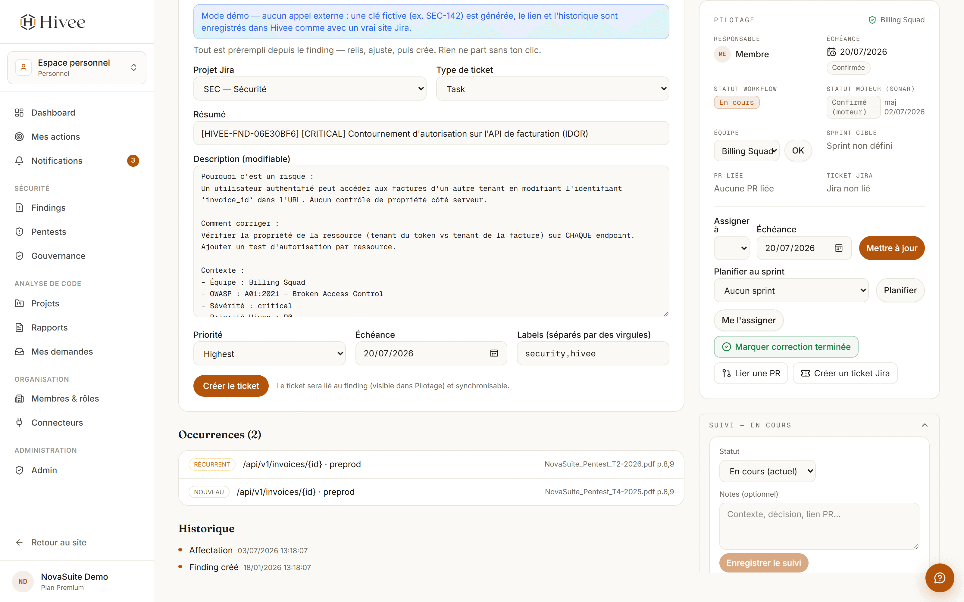 Fiche finding — section Pilotage