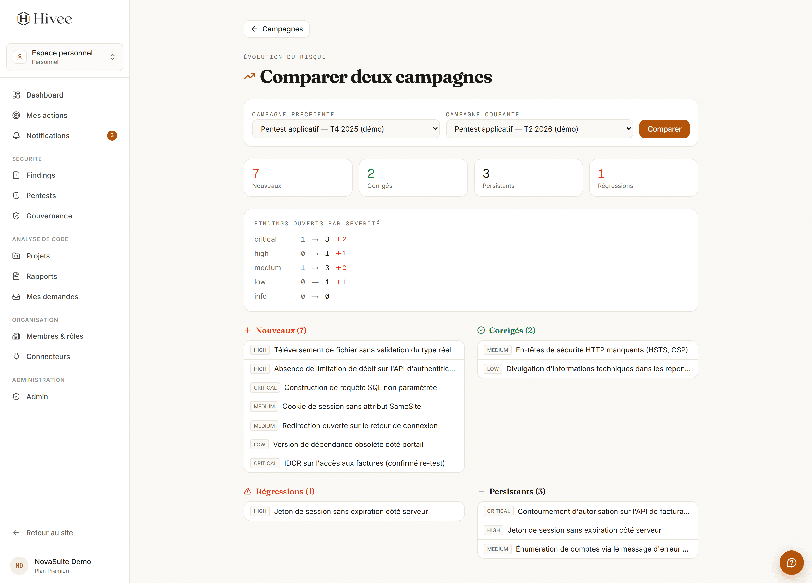 Comparaison de deux campagnes de pentest